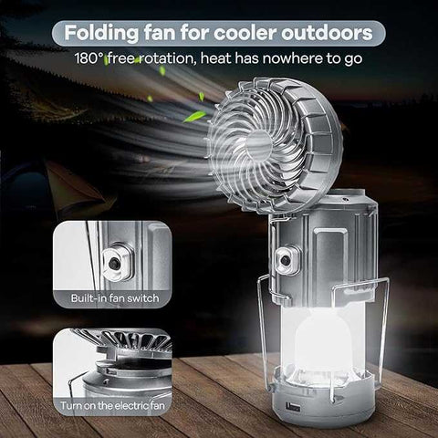 Solar Rechargeable LED Light with Fan 6-in-1 Portable Camping Lantern