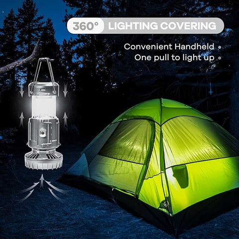 Solar Rechargeable LED Light with Fan 6-in-1 Portable Camping Lantern
